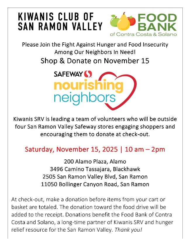 Kiwanis SRV Food Drive November 15